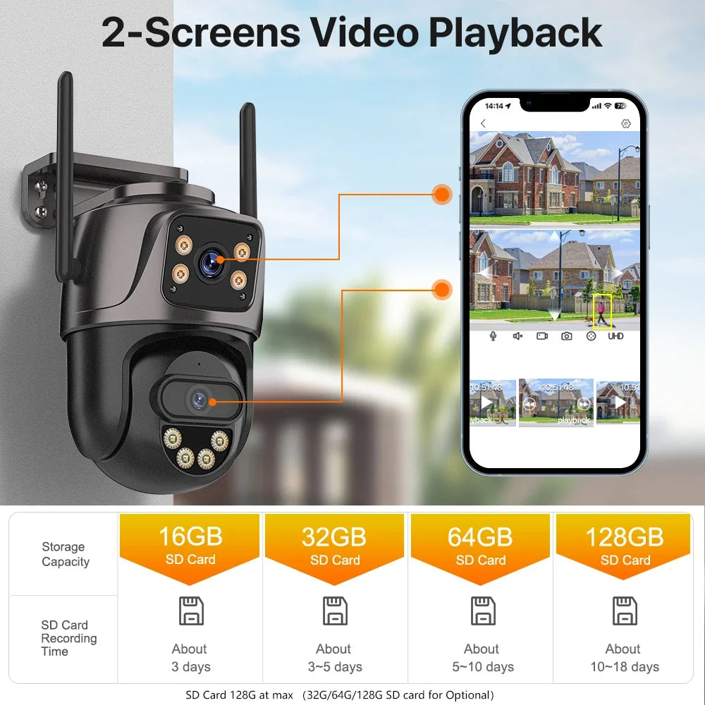 Caméra De Surveillance Double Objectif 4K Étanche Wi-Fi