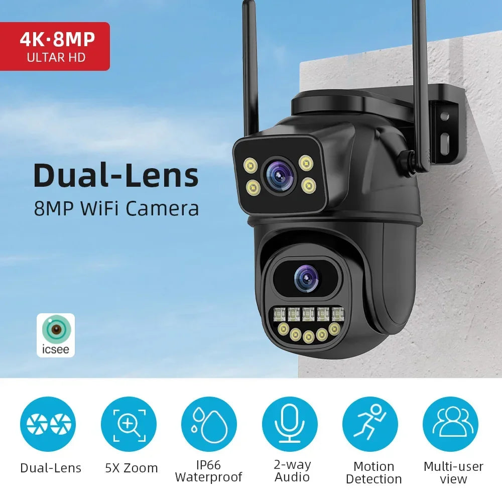 Caméra De Surveillance WiFi 4K À Double Objectif